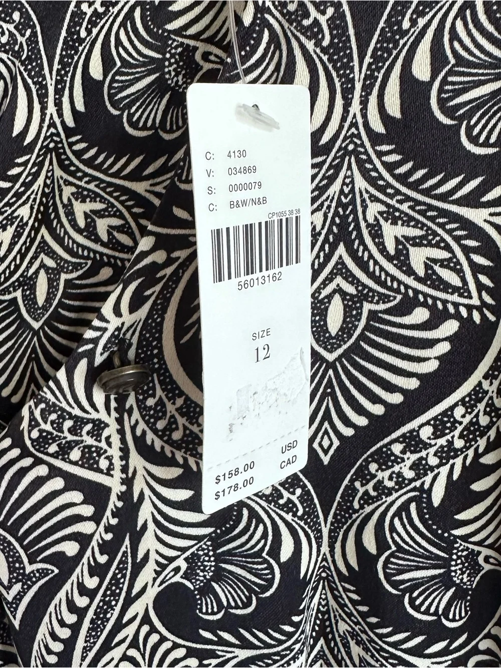 Anthropologie Black & White Paisley Print V-Neck Jumpsuit - Picture 5 of 10